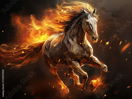 Horse Running Through Fire  Powerful and Fearless Equine in Full Speed Action