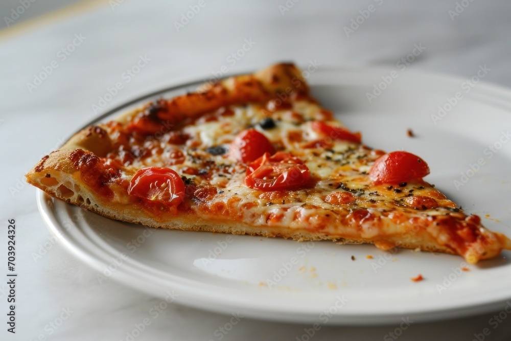 Cheesy Pizza Slice on a White Plate