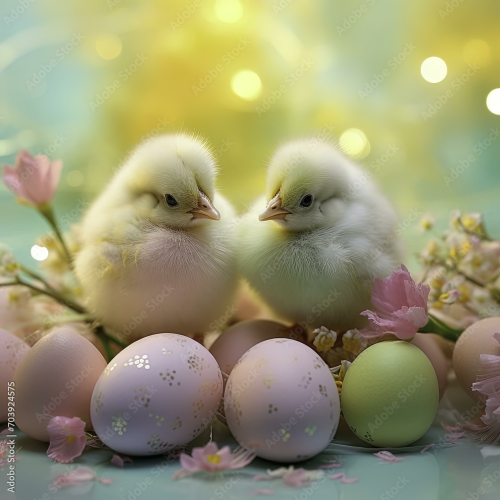 easter chicks and eggs, easter background, easter holiday 