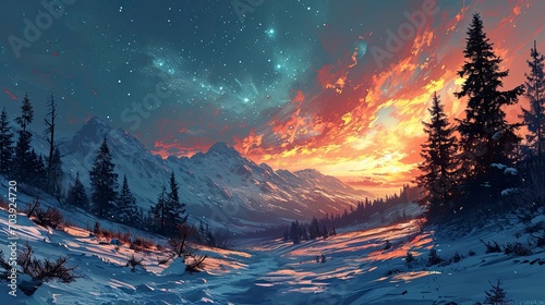 Winter Panorama Milky Way Northen Lights, Background Banner HD
