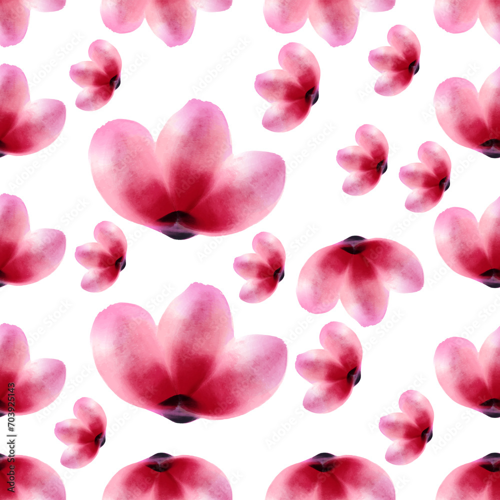 pink rose petals on a white background. Digital textile printing.