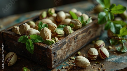 Harvest of Natures Treasure, A Delightful Wooden Box Overflowing With an Abundance of Nourishing Nuts Rests on a Rustic Table