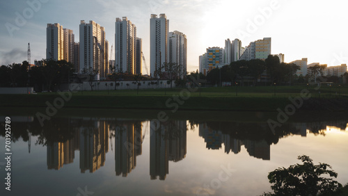 Reflection of buildings during dawn 