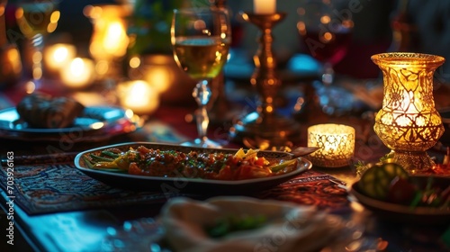 A Gastronomic Symphony  A Table Awash With Delicacies and Illuminated by Flickering Candlelight