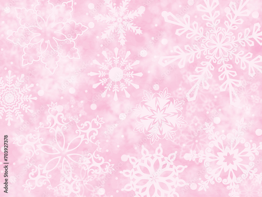 Elegant snowflake background in light pink pastel color. Snowflake wallpaper. Winter wonderland. Blizzard background. Soft pink wintry banner for social media or website. Elegant snowflake background in light pink pastel color. Snowflake wallpaper. Winter wonderland. Blizzard background. Soft pink wintry banner for social media or website.