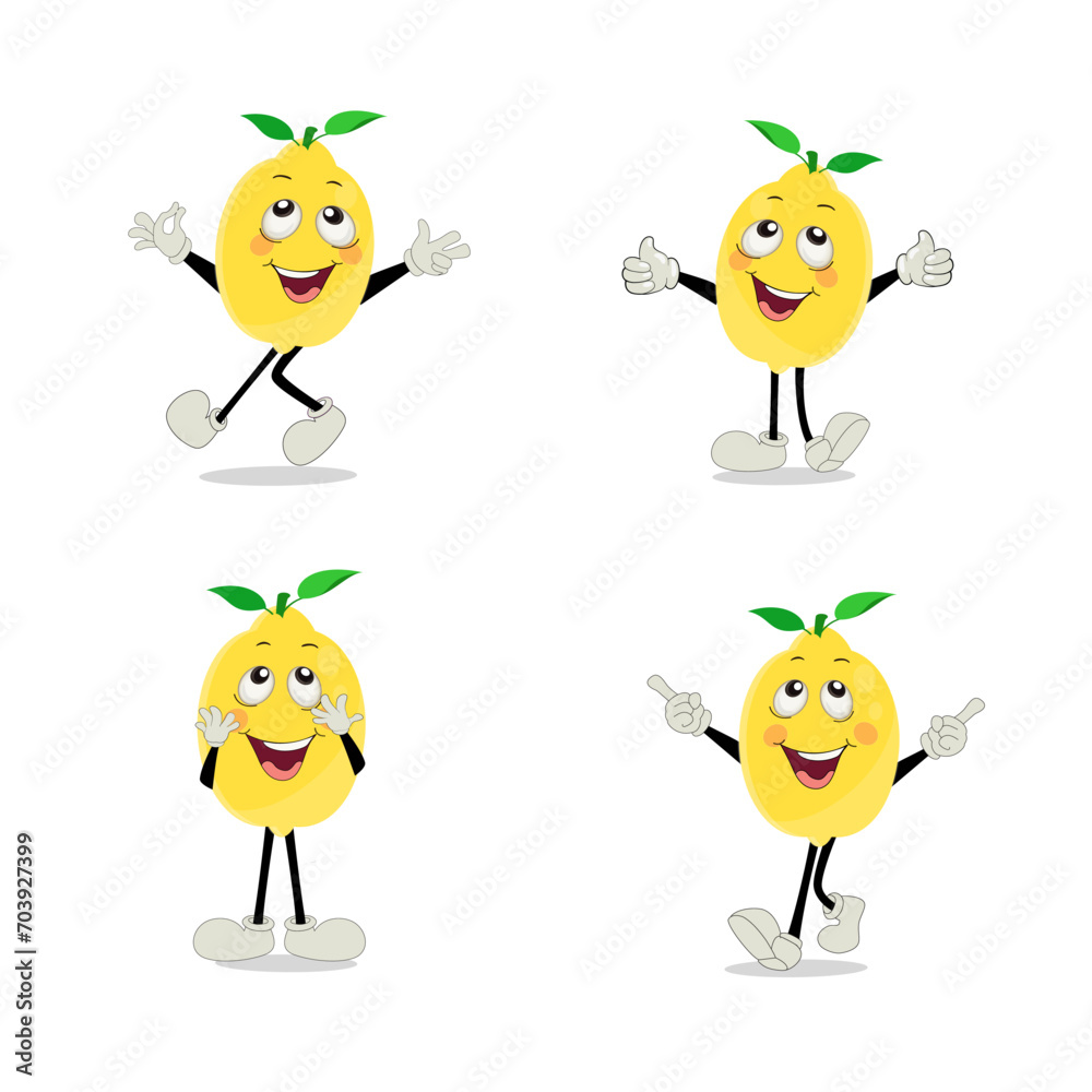 Lemon character design. Vector Illustration Flat Lemon Cute Character expression emotion collection set, minimal style, Raw materials fresh fruit, Mascot product Lemon character design. Vector Illustration Flat Lemon Cute Character expression emotion collection set, minimal style, Raw materials fresh fruit, Mascot product