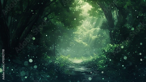 anime style background light ray in forest