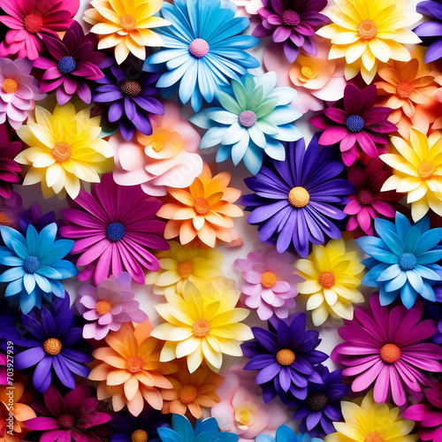 Multi-colored flower wall background © 수정 이