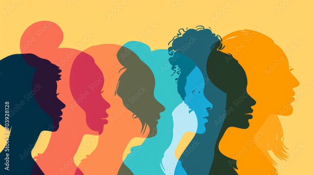 Silhouettes of a multicultural and multiethnic group of women. Unity in diversity.