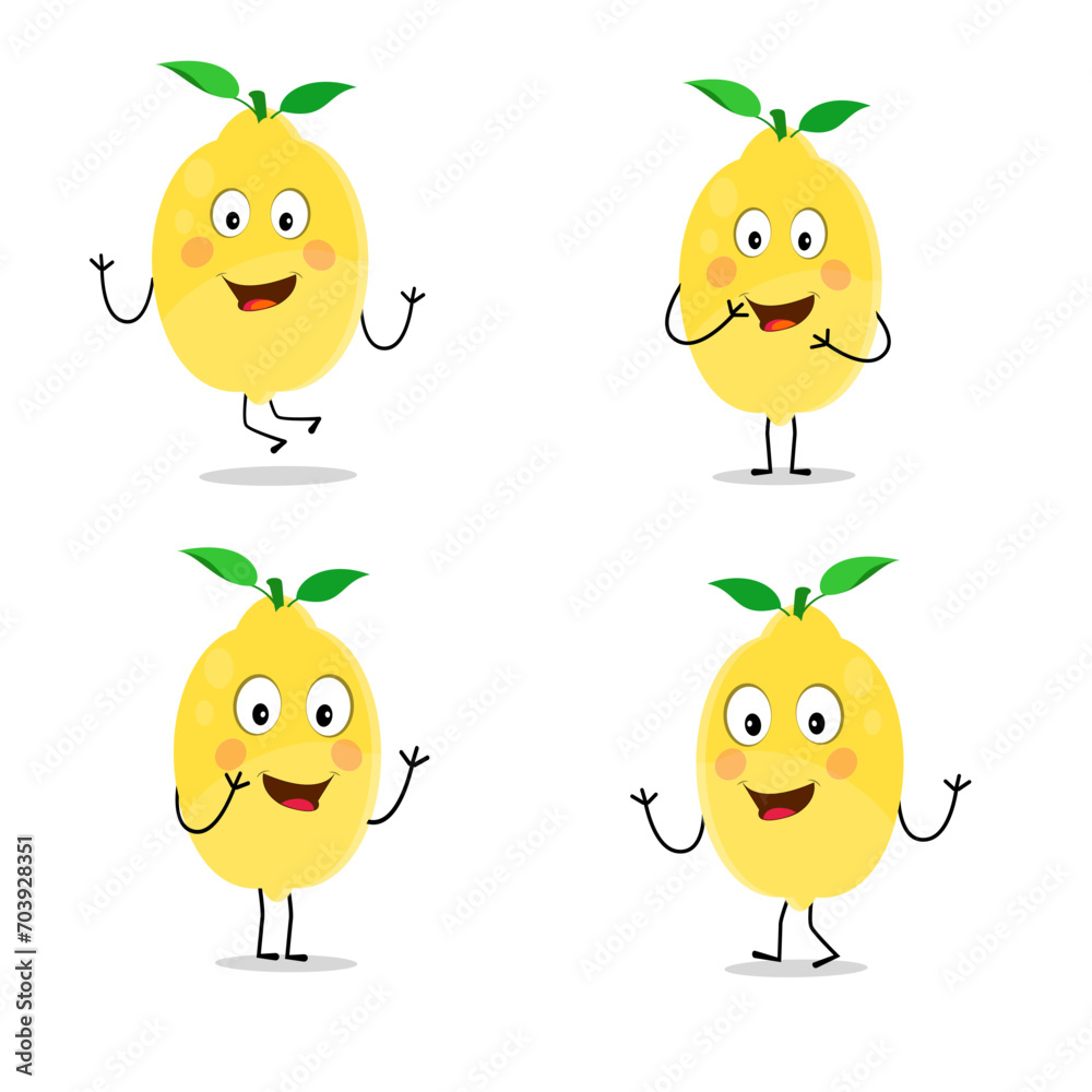 Lemon character design. Vector Illustration Flat Lemon Cute Character expression emotion collection set, minimal style, Raw materials fresh fruit, Mascot product Lemon character design. Vector Illustration Flat Lemon Cute Character expression emotion collection set, minimal style, Raw materials fresh fruit, Mascot product