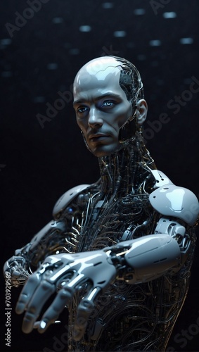 human robot, business robot, handsome male robot, modern and advanced technology. futuristic whole body tissue full of iron.