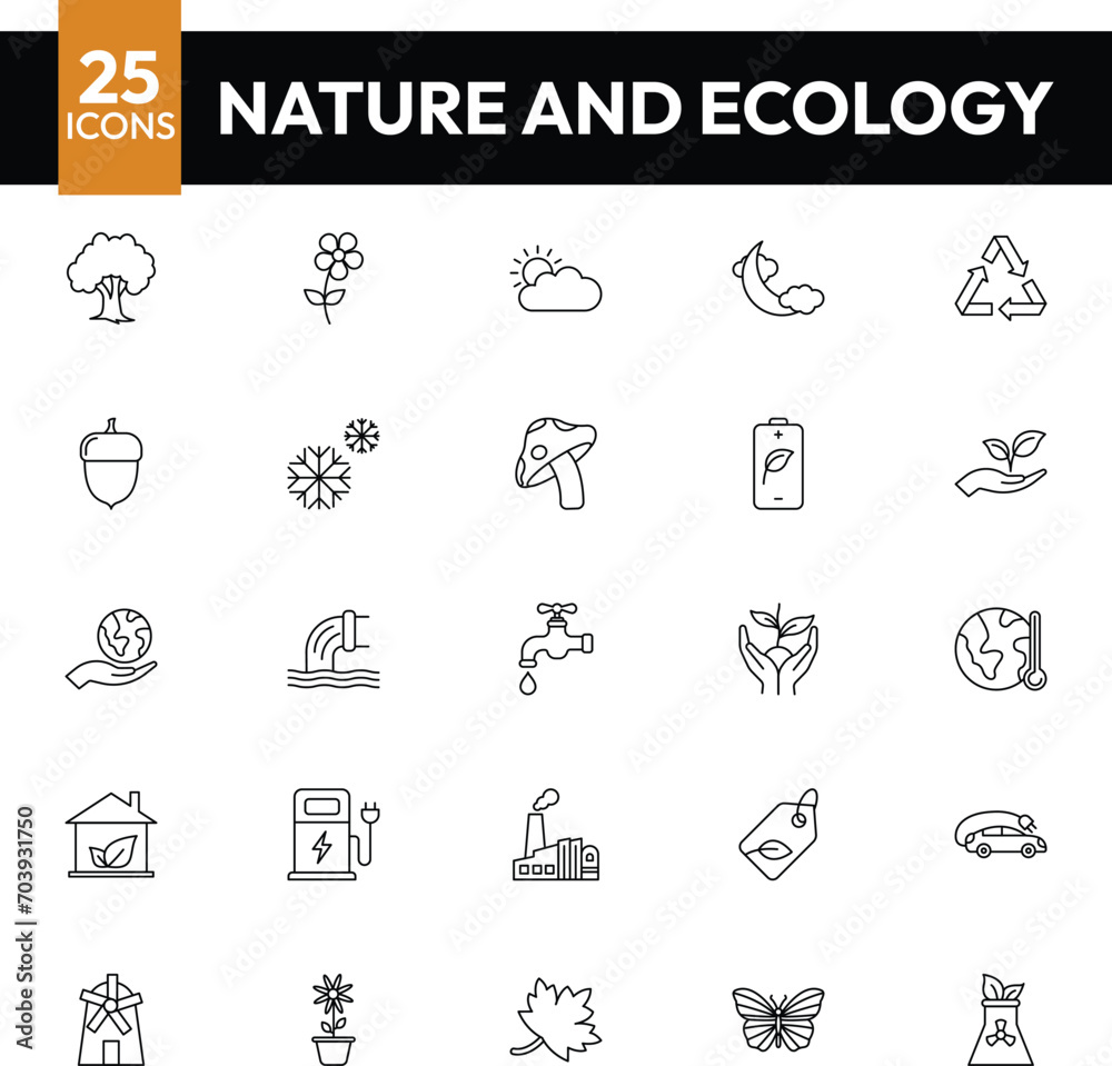 ECOLOGY & RECYCLING - set of line vector icons. Editable stroke. Pixel Perfect. Set contains such icons as Climate Change, Alternative Energy, Recycling, Green Technology. nature, ecology