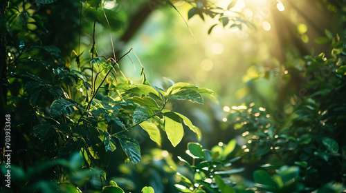 夏の庭の緑の葉の素晴らしい太陽光線の自然GenerativeAI photo