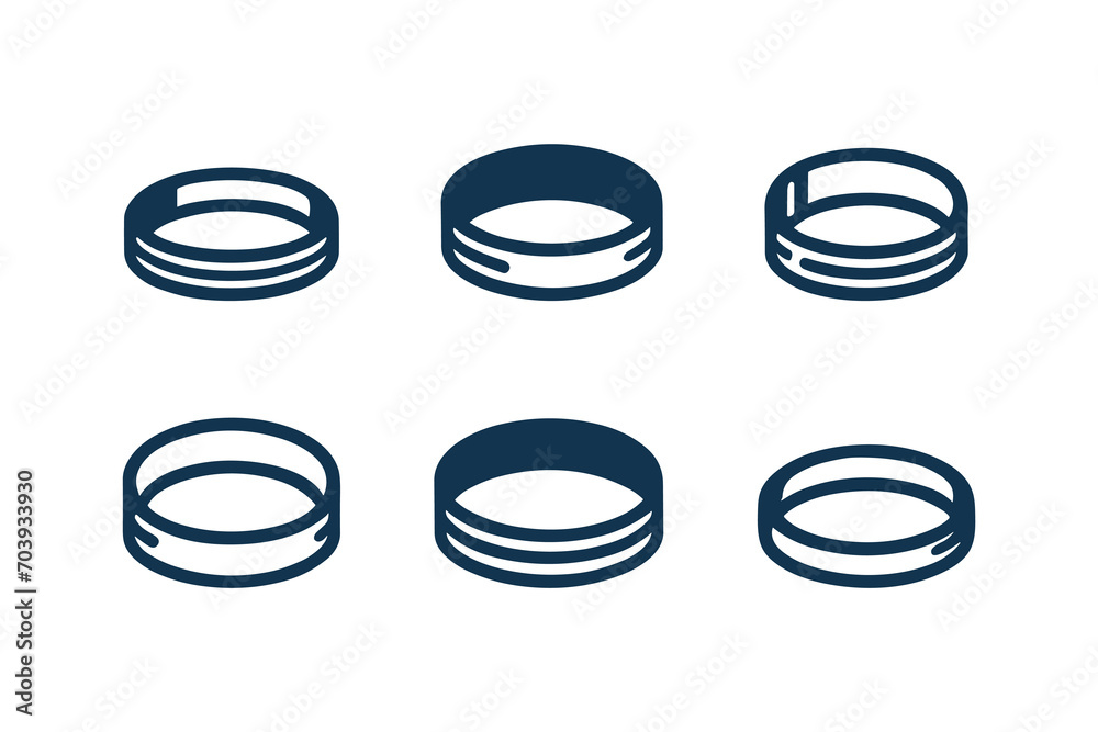Flat vector set of linear dark blue wedding rings.