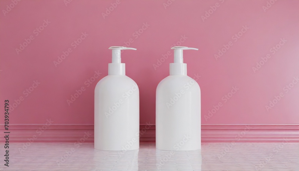 White lotion bottle mockup on pink background for cosmetic graphic resources