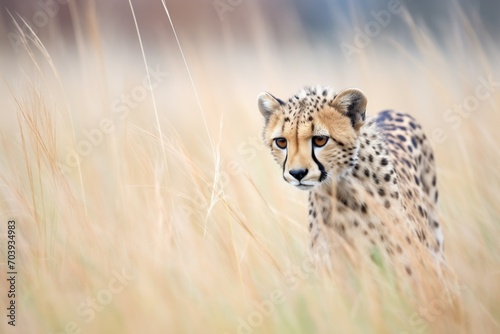 cheetah stealthily stalking impala in grass