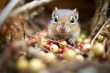 chipmunk storing berries inside its den