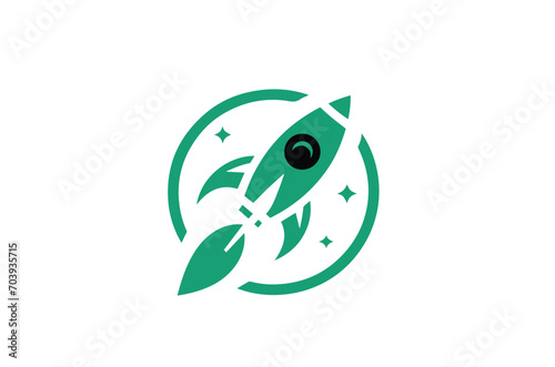Rocket Launch Vector Illustration Icon with Fiery Blastoff