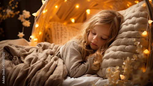 Sleeping little girl in a cozy environment
