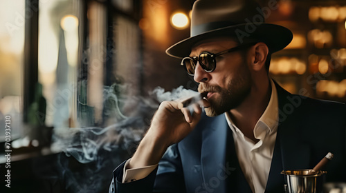 man smoking cigar photo