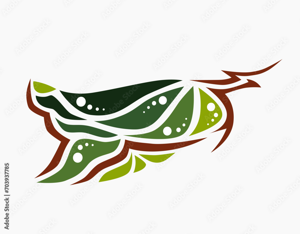Batik icon with leaves and stem. Traditional batik pattern with green and brown colors. Elegant nature vector illustration. Batik icon with leaves and stem. Traditional batik pattern with green and brown colors. Elegant nature vector illustration.