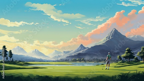 Illustration of Golf Oasis, AI-Generated Art with Natural Backdrop.