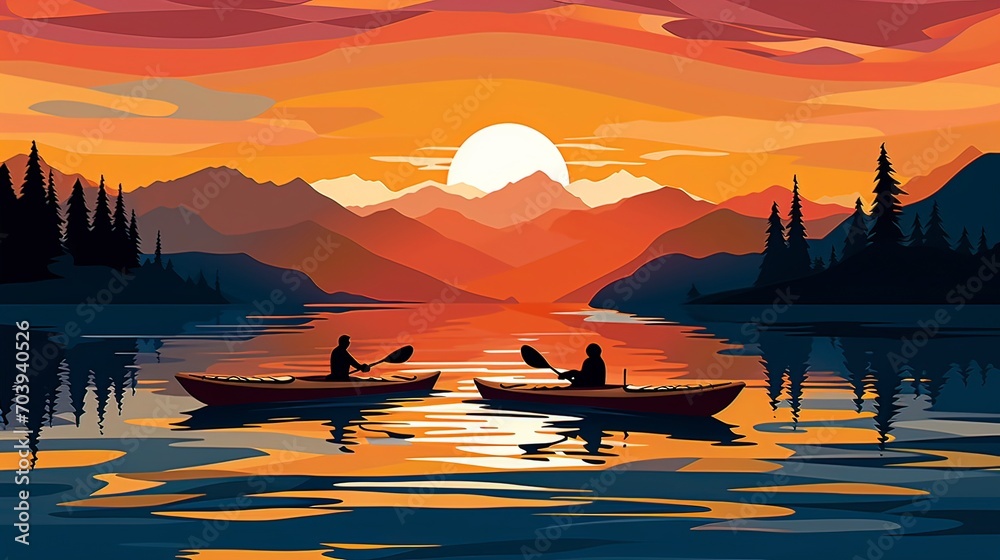 Illustration of Kayaking Serenity: AI-Generated Vector for T-shirt Design.