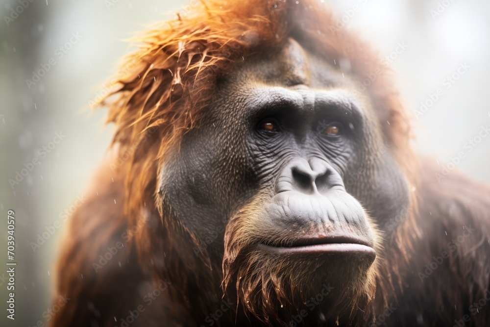 partially obscured gorilla face in swirling fog partially obscured gorilla face in swirling fog