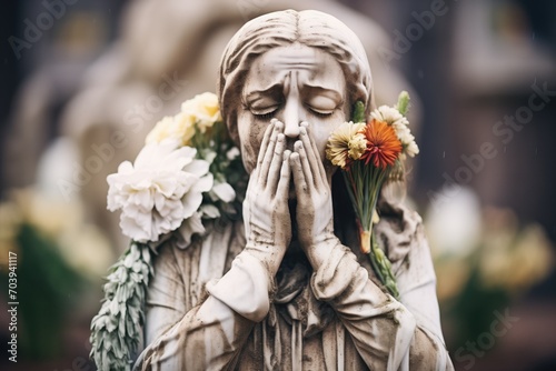 statue of a weeping woman in a cemetery