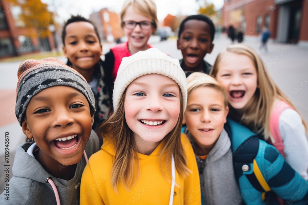a group of kids making funny faces during a selfie session a group of kids making funny faces during a selfie session