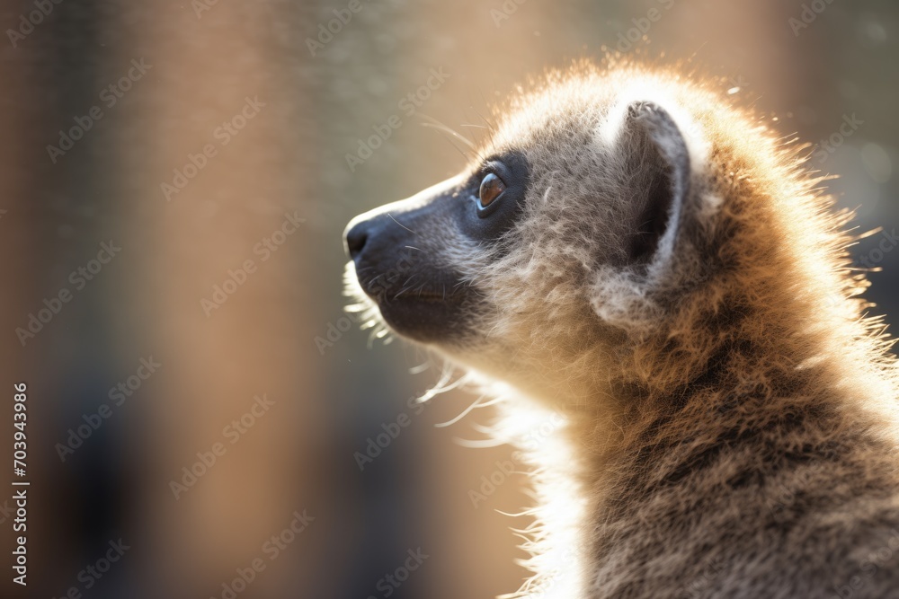 Obraz premium profile of a lemur with sunlight on fur texture
