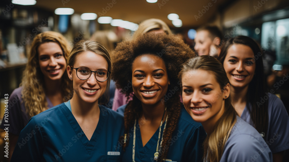 Portrait of a diverse group of doctors and medical workers in a hospital with a stethoscope Portrait of a diverse group of doctors and medical workers in a hospital with a stethoscope