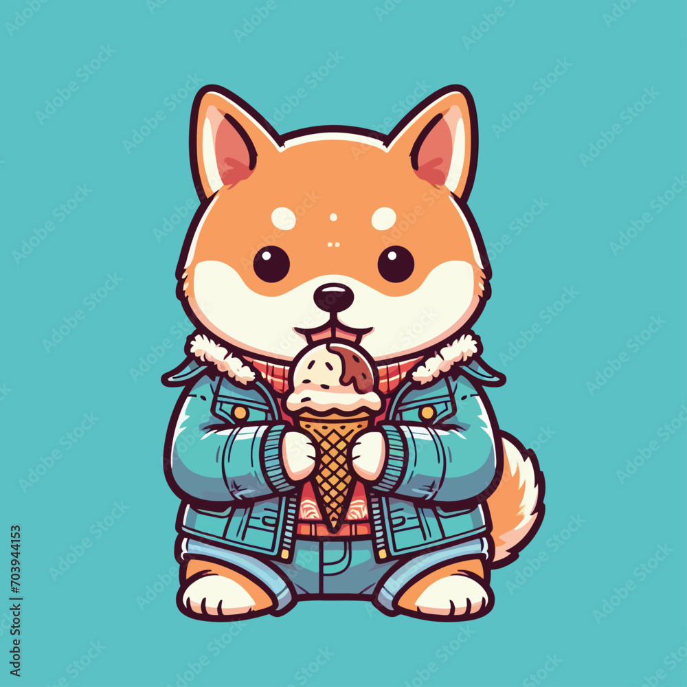 Cute Shiba Inu Eat Ice Cream Vector Cartoon Vector Illustration Cute Shiba Inu Eat Ice Cream Vector Cartoon Vector Illustration