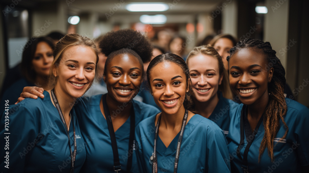 Portrait of a diverse group of doctors and medical workers in a hospital with a stethoscope Portrait of a diverse group of doctors and medical workers in a hospital with a stethoscope