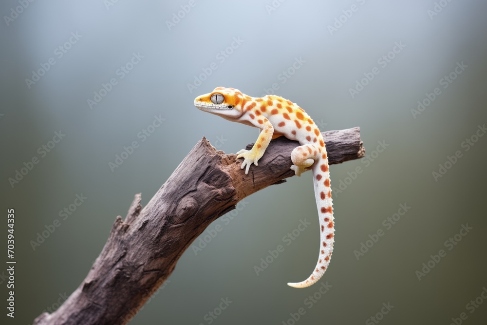 Obraz premium leopard gecko on a textured tree snag