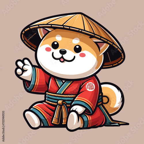 Cute Dog Shiba with Taoist Costume Outfit Illustration