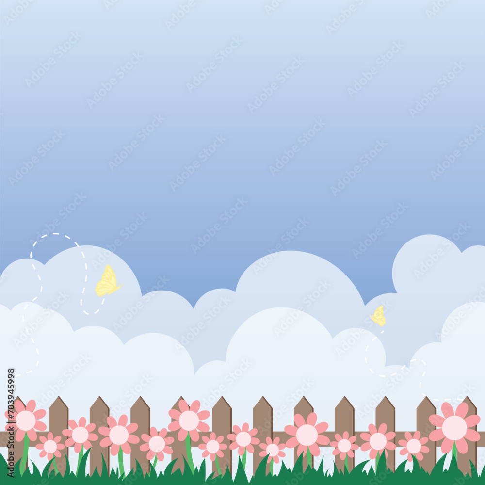 Cute kawaii meadow with clouds and flower cartoon memo pad, notepad background Cute kawaii meadow with clouds and flower cartoon memo pad, notepad background
