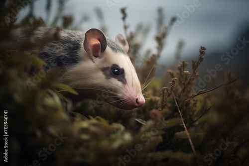 opossum on a night prowl beside bushes © studioworkstock