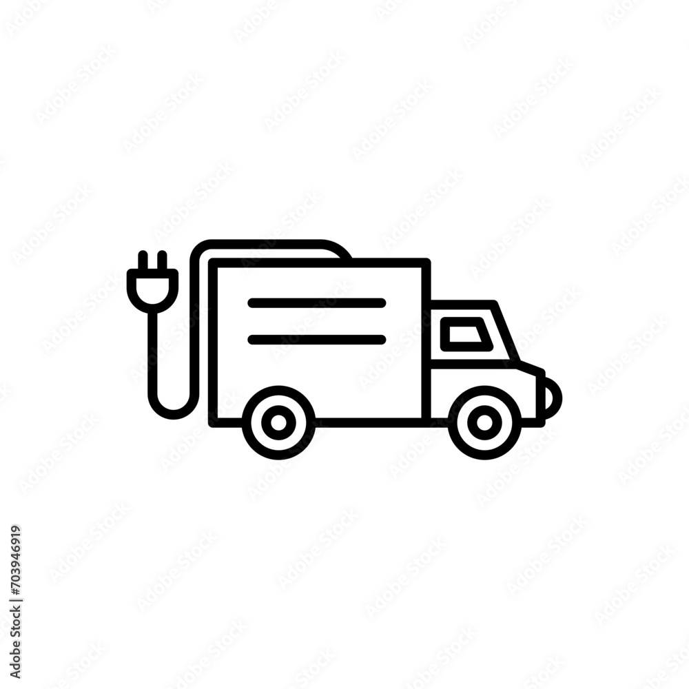 Electric Vehicle line icon. EV Charging Transport icon in black and white color.