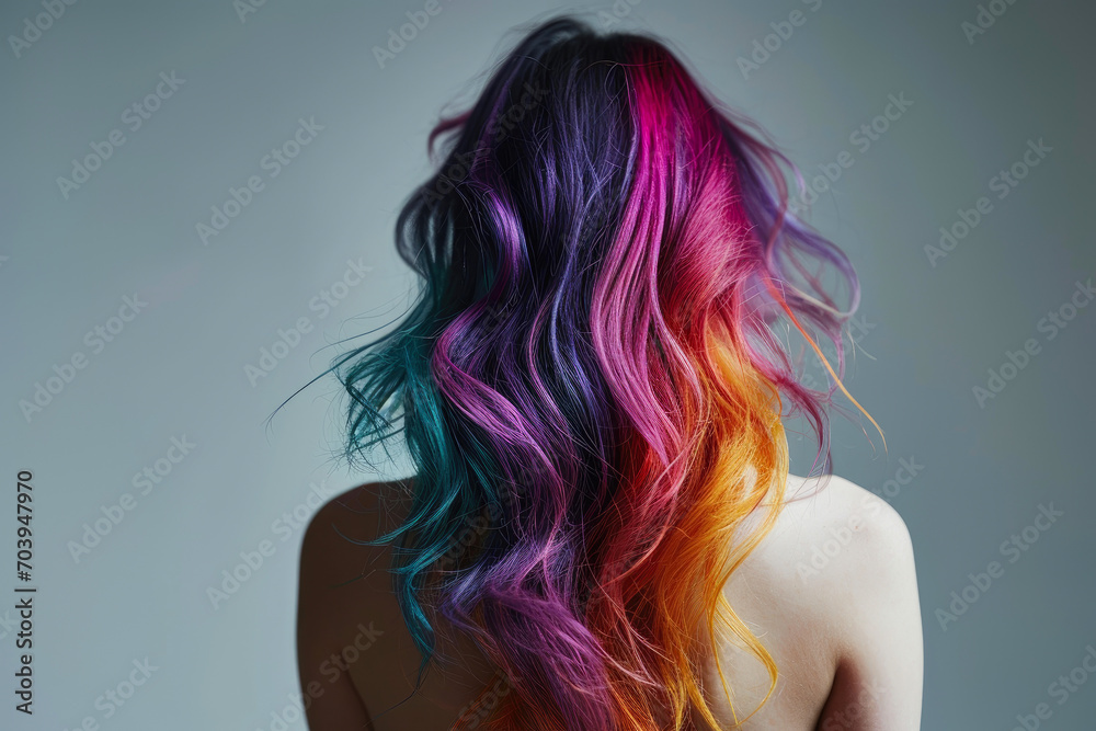 Radiant Realism: Multi-Colored Hair Cascading in Beauty