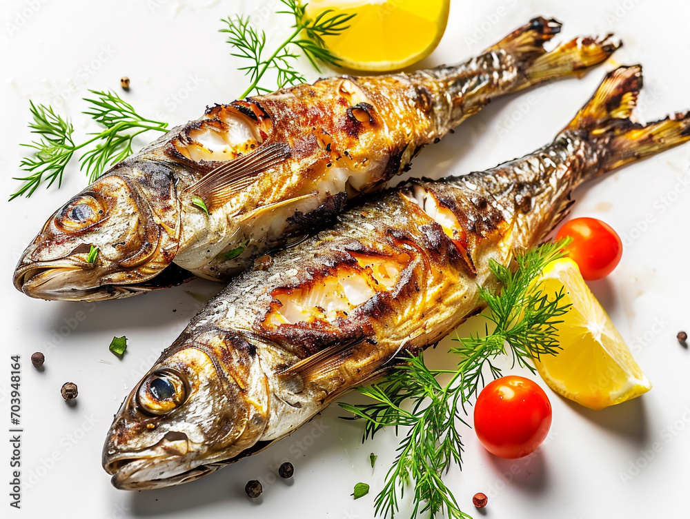 Fish grill isolated on white background in minimalist style. Fish grill isolated on white background in minimalist style.