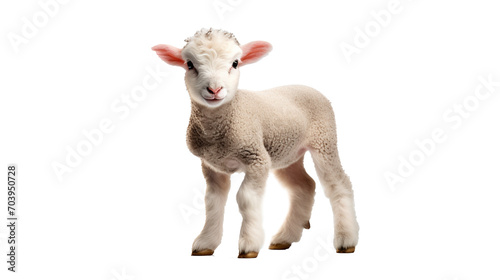 view of a sheep standing in front of white background