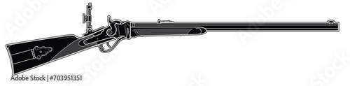 Vector illustration of the Sharps rifle with a diopter on the white background. Black. Right side. photo