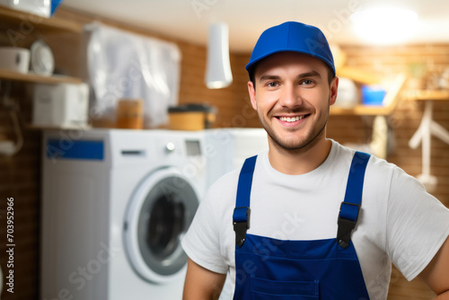 Cap-Wearing Man in Blue Workwear