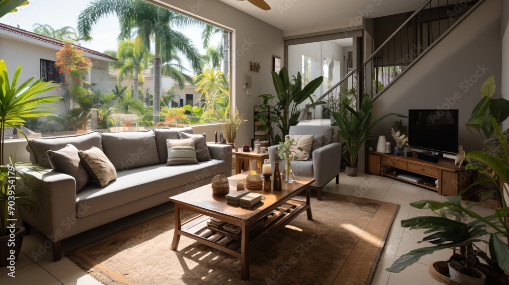 Bright and Airy Living Room with Tropical Plants Bright and Airy Living Room with Tropical Plants