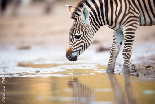 zebra foal胢s first drink, mother watches