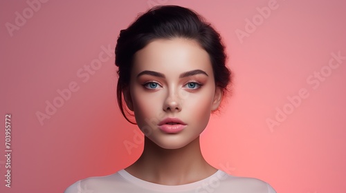 Elegant Woman Against Minimalist Gradient Studio Background