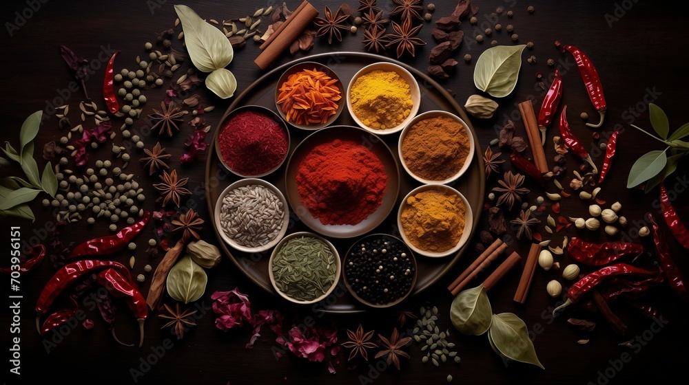 spices on a wooden background spices on a wooden background