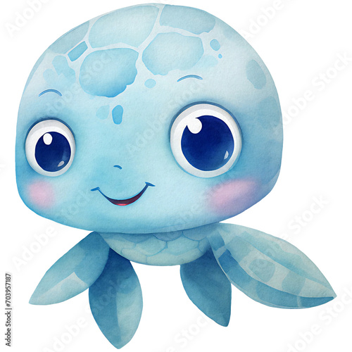 watercolor turtle, cute cartoon little turtle