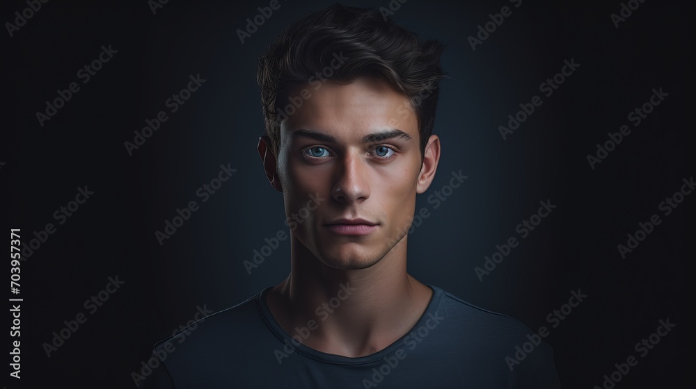 Obraz premium Trendy Male Model Expressing Contempt on Minimal Studio Background